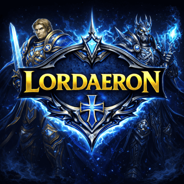 Epic fantasy game characters with glowing weapons and armor.