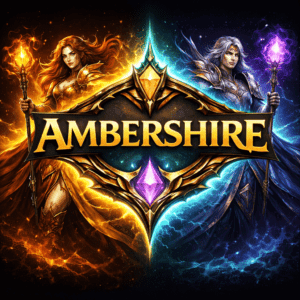 Fantasy game artwork with heroes wielding elemental powers for MMO Trading Hub.