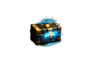 Digital loot box with glowing effects, ideal for MMO trading, in-game currency, and item exchanges.