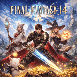 Detailed fantasy scene with warriors, magic, and gold treasures, showcasing MMOTradingHUB excellence.