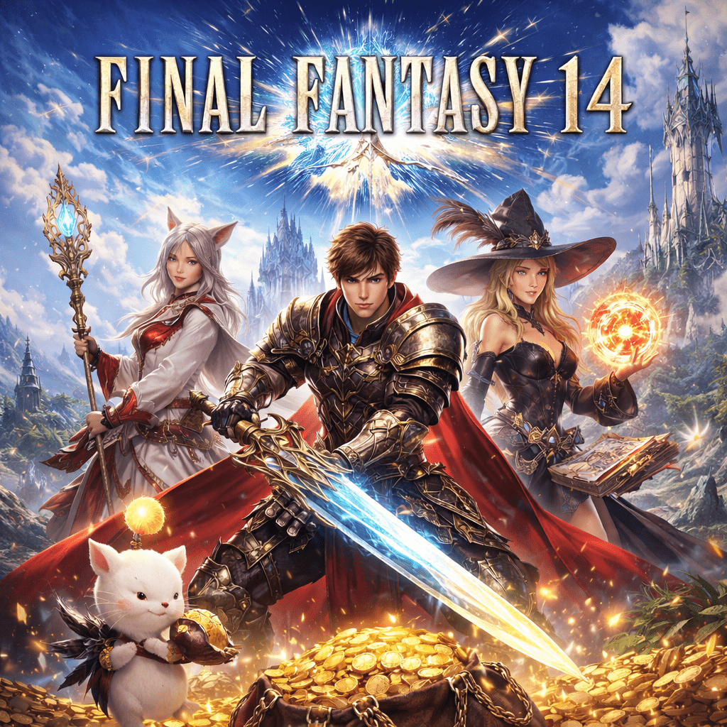 Detailed fantasy scene with warriors, magic, and gold treasures, showcasing MMOTradingHUB excellence.